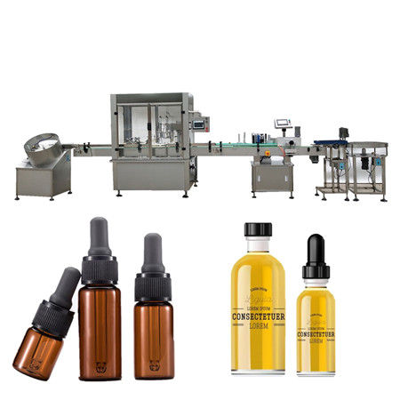 ອັດຕະໂນມັດ Vapor e-liquid oil filling plugging capping labeling machine for 5ml 15ml 20ml 50ml amber bottle